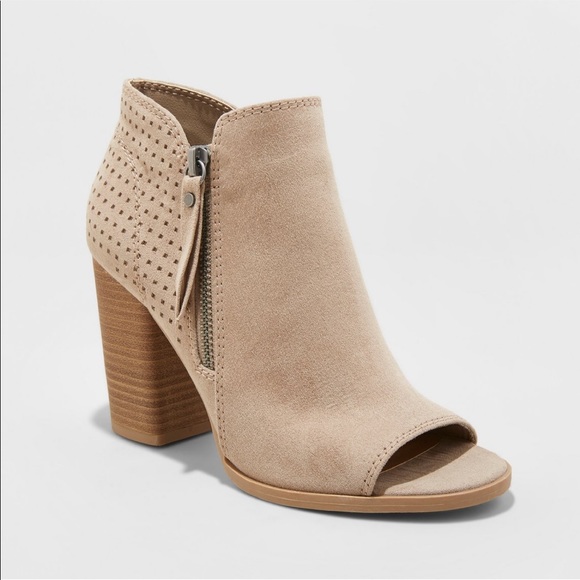 Shoes - Open Toe Laser Cut Heeled Bootie - New
